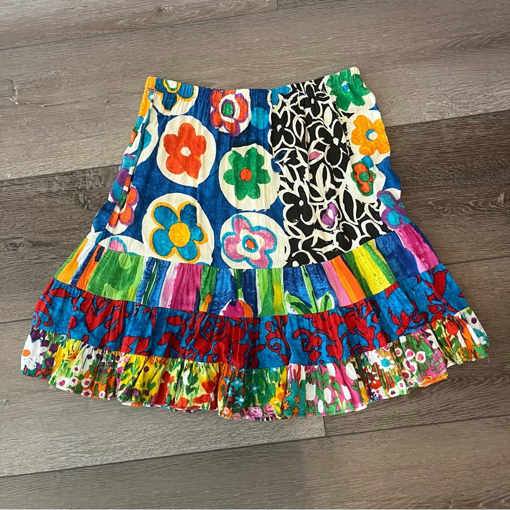 VTG Jams World Hawaiian Floral Tiered Skirt Elastic Waist Multicolor Size L